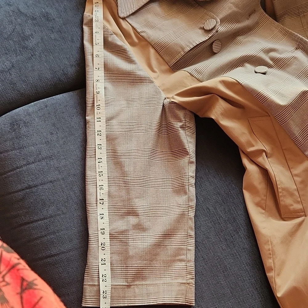 Zara Tan Plaid Houndstooth Double Breasted Trench Coat Size M - Picture 9 of 16